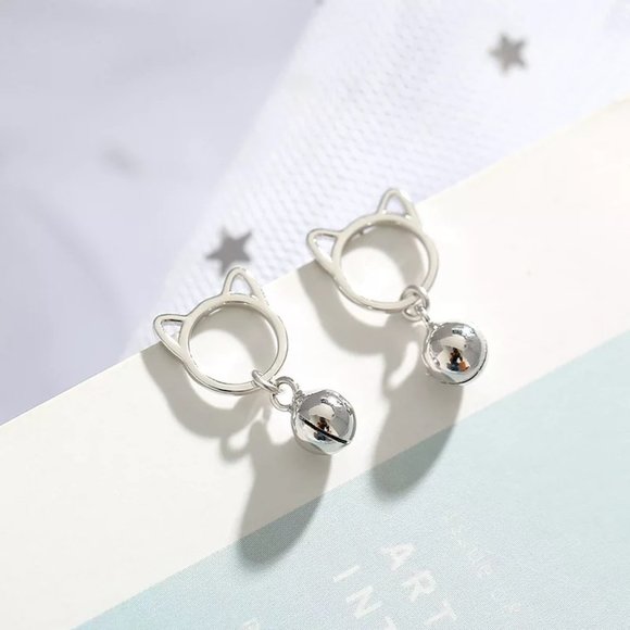 Jewelry - S925 Adorable Cat Bell Stud Earrings
